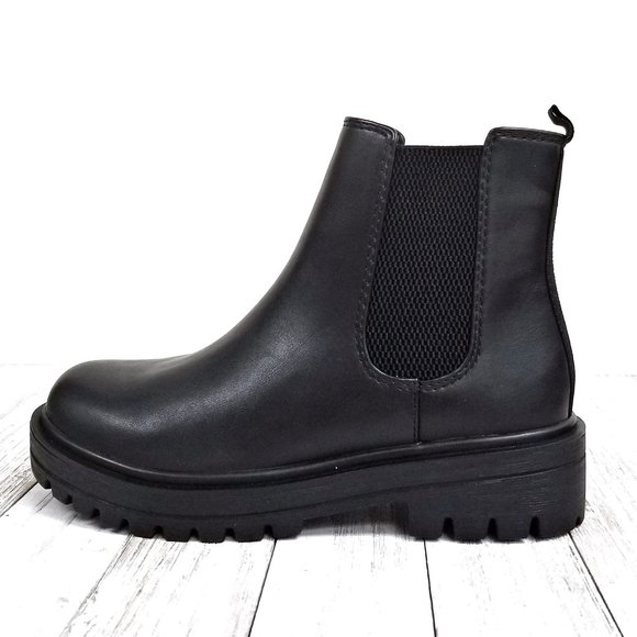 New Black Chelsea Elastic Combat Boots - Picture 1 of 3